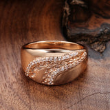 Luxury Ethnic Weaving Patterned Rolled 14K Rose Gold Shiny AAA+ Zircon Diamonds Queen Crown Rings For Women