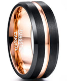 Black Electroplated+ Rose Gold Matte Surface with Grooved Angle 8MM Wide Men's Ring Tungsten Carbide Rings