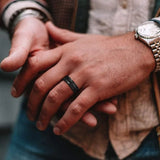 Stunning Silver/Black Brick Pattern Brushed Tire Design Mens Tungsten Comfort Fit Engagement Rings Wedding Bands