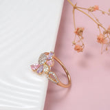 Charm Filled 14K Rose Gold Colorful Zircon Crystals Micro Inlay Gold Bee Ring for Women - Engagement Fine Jewelry