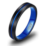 Thin Groove Two Tone Unisex 4mm Tungsten Ring Blue/Rose Gold Color Wedding Bands for Men Women Engagement Rings