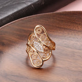 New Hollow Crystal Flower AAA Zircon Diamonds Pave Setting 14K Rolled Rose Gold Women's Ring, Vintage Bride  Jewelry