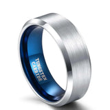Silver Color Surface Blue Inside 8/6/4mm Tungsten Rings For Men Women Classic Unisex Wedding Band Simple Design Ring