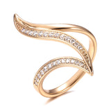 Luxury Fashion Elegant Curve Pave Setting  Fancy AAA+ Zircon Diamonds Rolled 14K Rose Gold Rings Party Jewelry