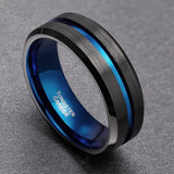 Luxury Mens Wedding Rings 6/8/10mm Tungsten Black With Blue Groove/ Inside Matte Brushed Engagement Wedding Bands