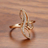 Elegant Geometric Texture 14K Rolled Rose Gold AAA+ White CZ Diamonds Personality Rings, Party Fashion Fine Jewelry