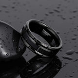 Stunning Silver/Black Brick Pattern Brushed Tire Design Mens Tungsten Comfort Fit Engagement Rings Wedding Bands