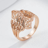 New Unique Pattern Rhombus Filled 14K Rose Gold Ring For Women -  Retro Style Hollow Flower Design Ethnic Jewelry