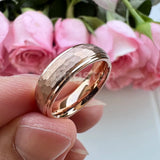 Marvelous Domed Stepped Edges 6mm 8mm Tungsten Hammer Comfort Fit Engagement Wedding Band Men, Women Trendy Jewelry