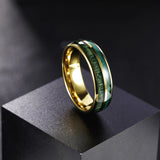 Green Opal and Green Wood Inlaid Polished 7mm Tungsten Wedding Rings For Men Women Comfort Fit Wedding Band Jewelry