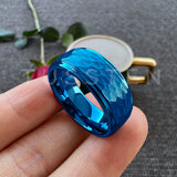 Super Blue White Stepped Edges Hammered Finish 6/8MM Men Women Tungsten Comfort Fit Engagement Rings Trendy Jewelry