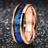 Blue Foil Inlay Beveled Polished Shiny 6/8MM Tungsten Ring for Men Women, Comfortable Fit Engagement Wedding Bands