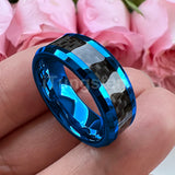 Outstanding Black Carbon Fiber Inlay 8mm Blue Tungsten Men Women Rings Comfort Fit Engagement Wedding Bands