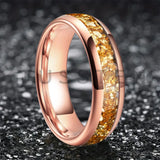 Outstanding Inlaid Gold colored crystal stone 4/6/8MM Men's and Women's Comfortable Fit Wedding Tungsten Ring