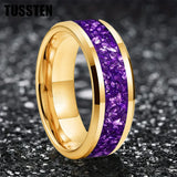 Awesome Purple Crystal Stone Inlaid  6/8MM Men's and Women's Comfortable Fit Wedding Tungsten Carbide Bands