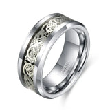 Tigrade 6/8mm Men Silver Color Tungsten Carbide Ring Luxury Wedding Band Dragon Inlay Fashion Jewelry Comfort Fit anel masculin