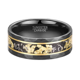 Delightful 8mm Brushed Matte Hammered Meteorite and Gold foil Tungsten Carbide Rings for Men - Fashion Jewelry