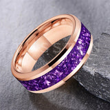 Awesome Purple Crystal Stone Inlaid  6/8MM Men's and Women's Comfortable Fit Wedding Tungsten Carbide Bands