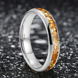 Outstanding Inlaid Gold colored crystal stone 4/6/8MM Men's and Women's Comfortable Fit Wedding Tungsten Ring