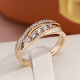 New Hollow Geometric Filled 14K Rose Gold AAA Zircon Diamonds Fashion Rings for Women Personality Party Jewelry