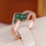 Superb Geometric Crossing Design 14K Filled Rose Gold Green AAA Zircon Crystals Ethnic Rings, Vintage Trendy Jewelry