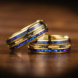 Orion Nebula Opal Meteorite Gold Foil Inlay 8MM Tungsten Rings For Men and Women - Engagement Wedding Promise Bands