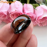 Dark Wood Inlay Domed Polished 8mm 6mm 4mm Men Women Tungsten  Comfort Fit Wedding Band Fashion Jewelry Ring