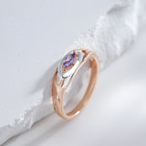Double Geometric Rolled 14K Rose Gold Plated Silver Single AAA Purple Zircon Crystal Trendy Rings Statement Jewelry
