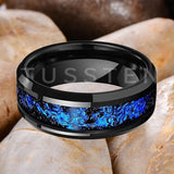 Blue Foil Inlay Beveled Polished Shiny 6/8MM Tungsten Ring for Men Women, Comfortable Fit Engagement Wedding Bands