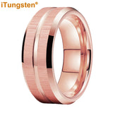 Popular Grooved Brushed Beveled Finish 6mm 8mm Classic Wedding Band Men Women Tungsten Carbide Comfort Fit Ring