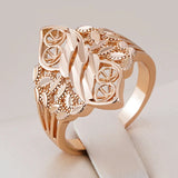 New Unique Pattern Rhombus Filled 14K Rose Gold Ring For Women -  Retro Style Hollow Flower Design Ethnic Jewelry