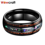 Awesome Real Opal Chip Wood Inlay Polished Comfort Fit Black Tungsten Rings Wedding Band