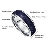 New Dome Steel Brushed Inlaid Blue Sand 8mm Tungsten Carbide Steel Ring for Men - Fashion Jewelry