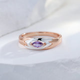 Double Geometric Rolled 14K Rose Gold Plated Silver Single AAA Purple Zircon Crystal Trendy Rings Statement Jewelry