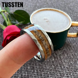 Super 8MM Whisky Wood Pilose Antler Ring Hammered Tungsten Pipe Cut Finish Comfort Fit Wedding Band For Men Women
