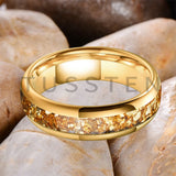 Outstanding Inlaid Gold colored crystal stone 4/6/8MM Men's and Women's Comfortable Fit Wedding Tungsten Ring