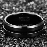 Lovely 8mm Frosted Surface Middle Groove Plated Black Tungsten Carbide Rings for Men - Wedding  Jewelry