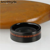 New Fashion 8mm Offset Flat Brushed Grooved Wood Inlay Tungsten Carbide Comfort Fit Wedding Band - Engagement Ring