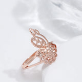 New Fashion Filled 14K Rose Gold Unusual Metal Sculpture Flower Rings - Ethnic Bride Vintage Wedding Jewelry