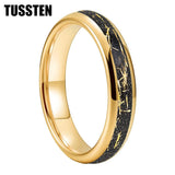 Pleasing Black Inlaid Gold Color Foil 4mm Tungsten Carbide Steel Rings  Wedding Ring for Men and Women Jewelry