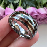 Fashion 8MM With Multicolor Opal and Koa Wood Inlay Men Women Domed Polished Tungsten Comfort Fit  Wedding Band
