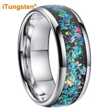 Nice Shiny Galaxy Opal Domed Polished 8mm Tungsten Men and Women Comfort Fit Engagement Wedding Bands