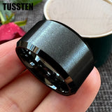 Super Beveled Edges Matte Finish Gold 10/12MM Tungsten Carbide Rings for Men Women, Fashion Engagement Wedding Bands