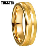Customized Inlay, 1.5mm Offset Groove Pipe Cut Matte 6MM Gold/Silver Tone Tungsten Blank Core Comfort Fit Rings