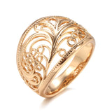 Elegant Hollow Texture Glossy Filled 14K Rose Gold Wide Rings For Women Vintage Ethnic Style Fashion Jewelry