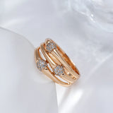 New Unique Fashion Rolled 14K Rose Gold AAA+ Zircon Diamonds Wide Big Rings - Modern Wedding Party Daily Jewelry