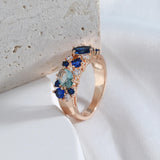 Superb Full AAA Zircon Crystals Double Blue Design Luxury Filled 14K Rose Gold Party Matching Fashion Jewelry Rings