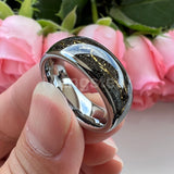 Polished Shiny Domed Sandblast Foil Inlay 8mm Tungsten Carbide Comfort Fit Wedding Bands Men/Women Fashion Jewelry