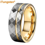 Flat Band Grooved Brushed 8mm Hammered Tungsten Carbide Comfort Fit Ring for Men Women - Fashion Wedding Jewelry