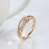New Hollow Geometric Filled 14K Rose Gold AAA Zircon Diamonds Fashion Rings for Women Personality Party Jewelry